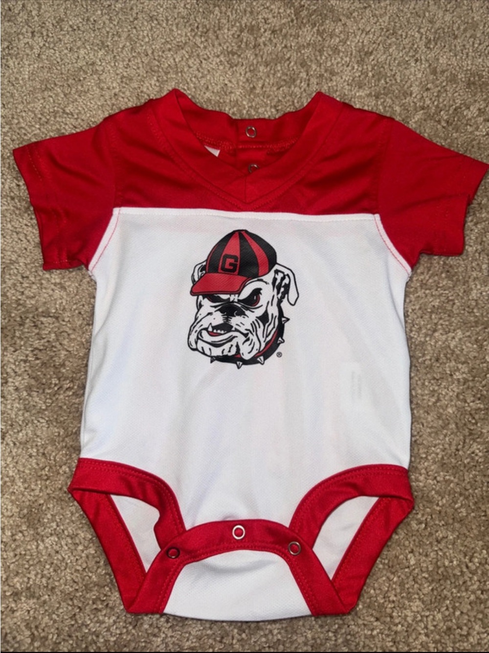 Georgia Boot Red and White Bulldog Graphic Baby One-Piece